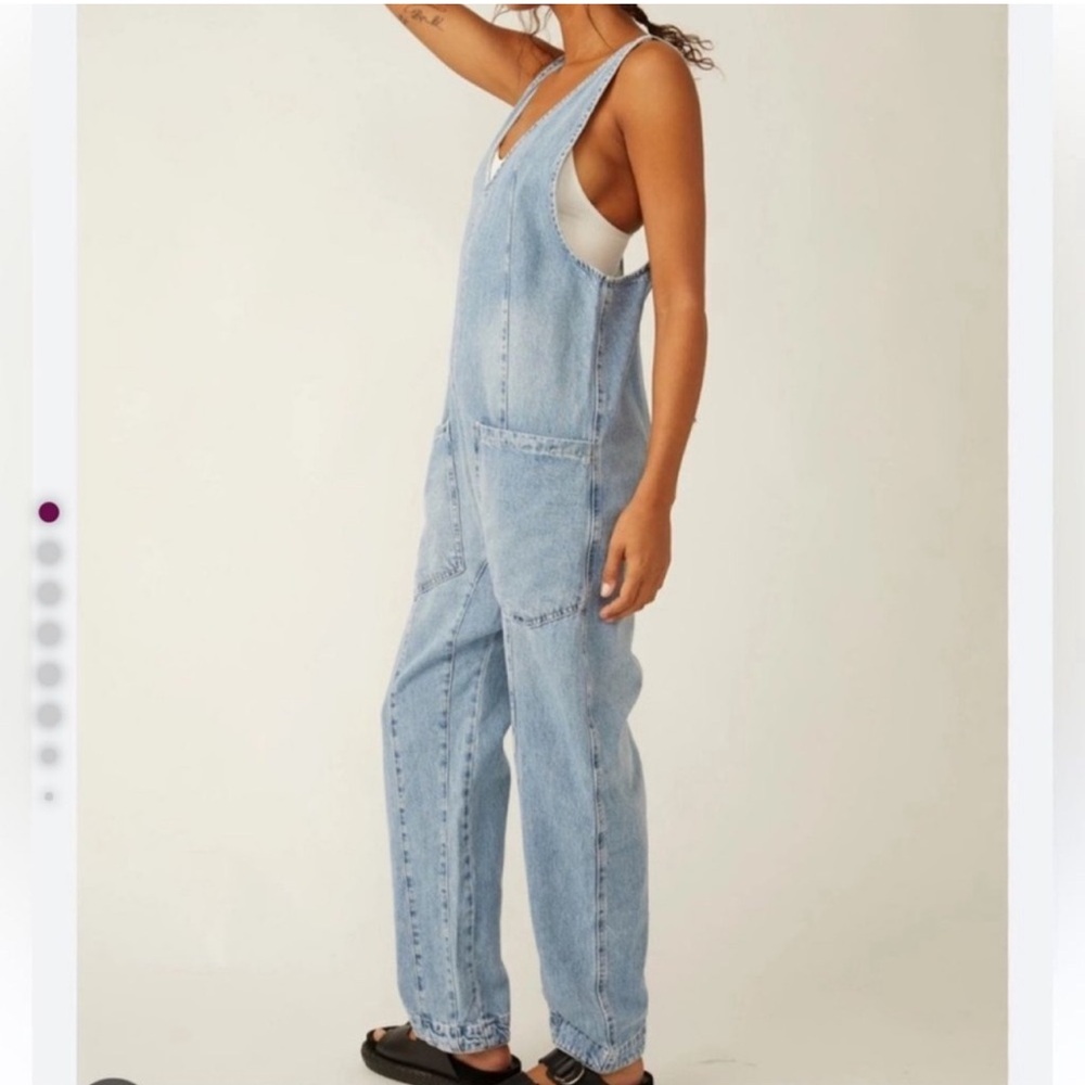 Free People We The Free High Roller Overalls jumpsuit in Whimsy Blue size M
